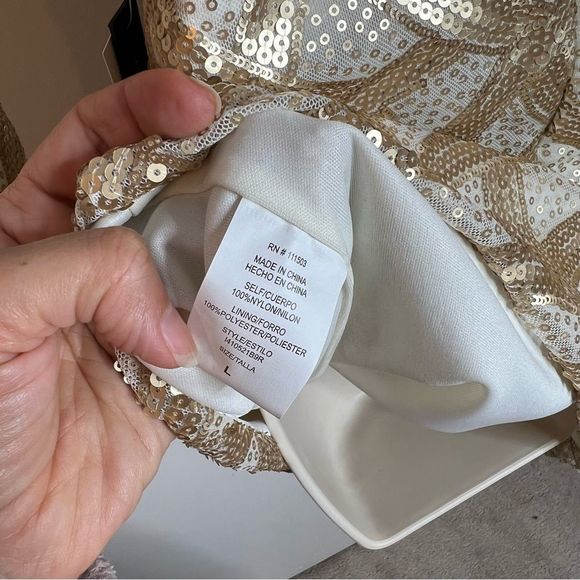 New As U Wish All Over Gold and Cream Sequin Dress Women's Large - Picture 11 of 12